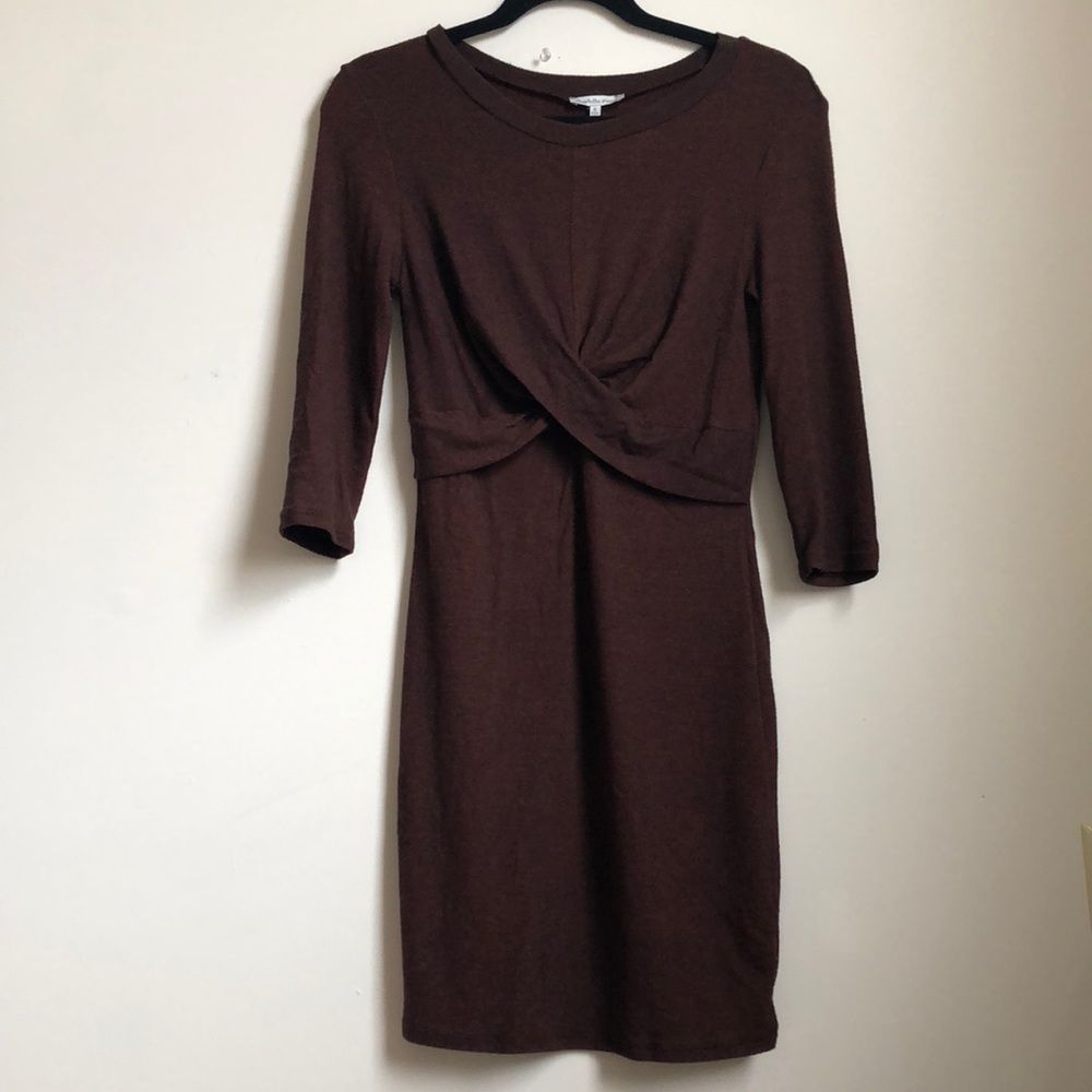 NWOT Charlotte Russe brown 3/4 sleeve bodycon dress with crossover detail